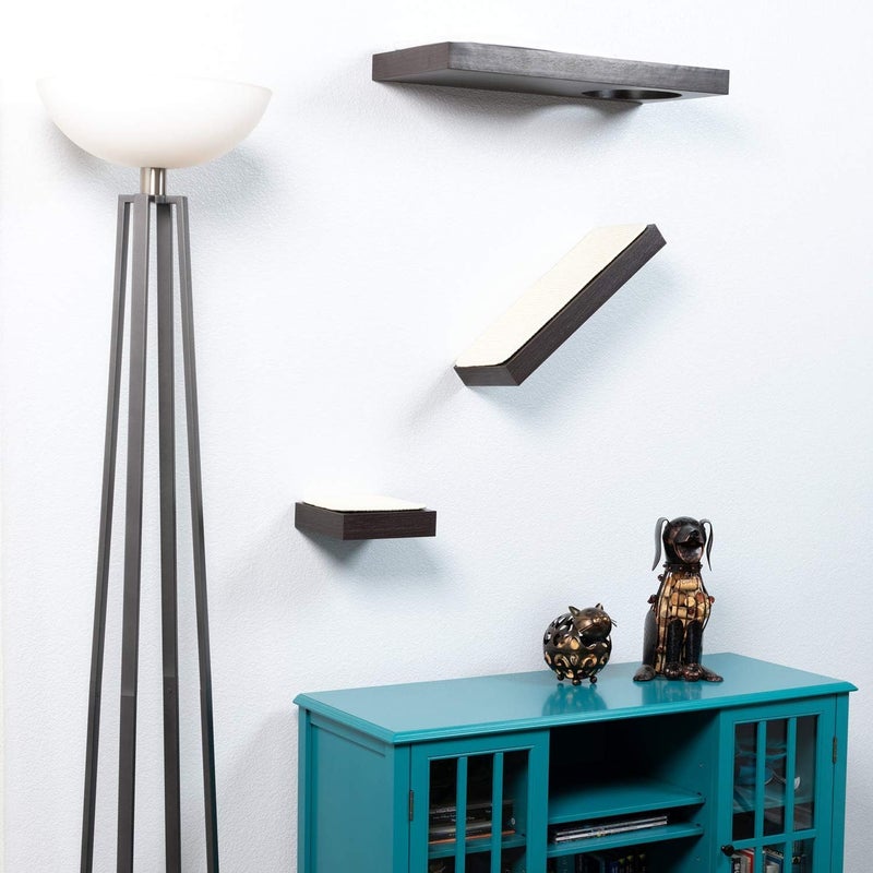 PetFusion Cat Activity Wall Shelves - Single Medium Shelf. Sisal Surfaces for cat Scratching & Plush to Lounge, Neutral Design & Color Tones. Easy & Secure Wall Mount, Espresso Finish - Image 2